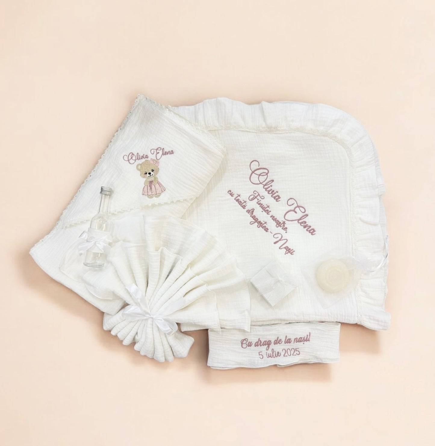 Trusou botez personalizat din muselina