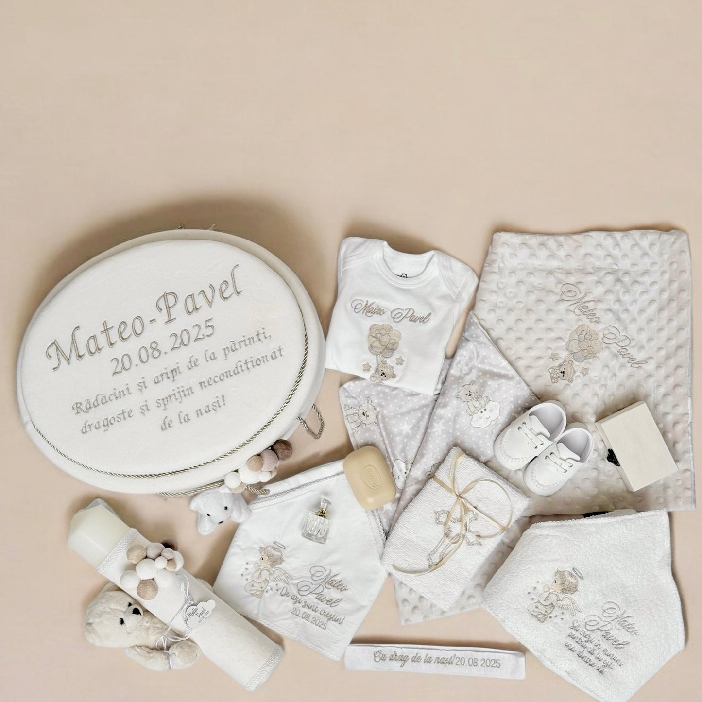 Set cufar, trusou si lumanare botez Pavel