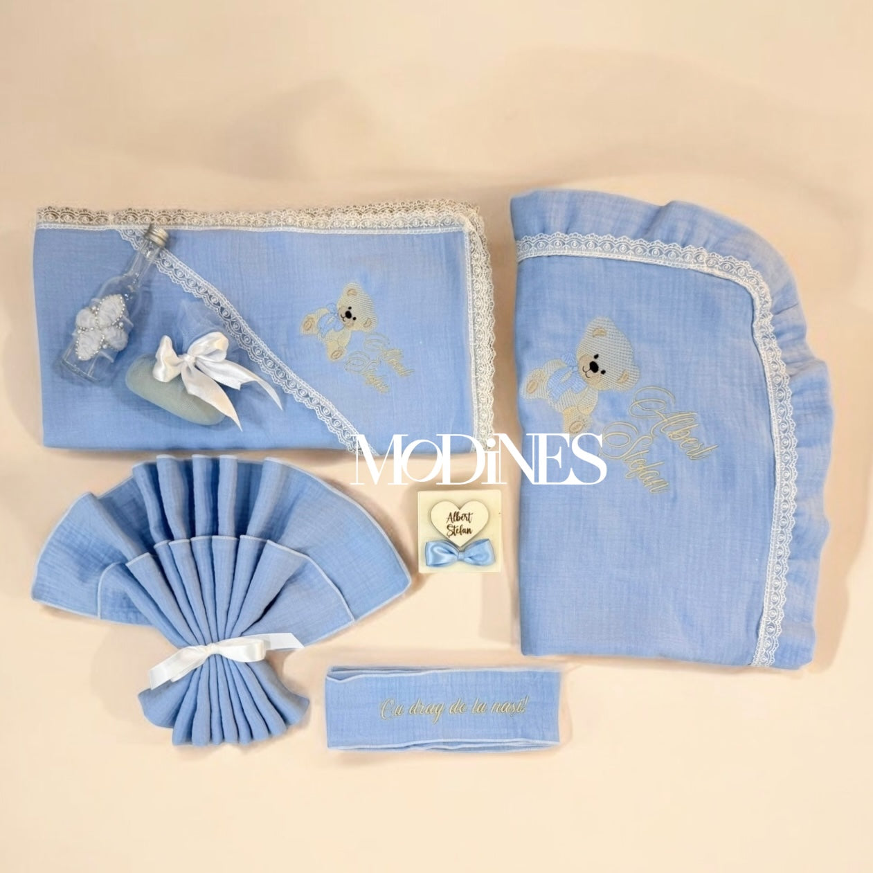 Trusou botez personalizat din muselina