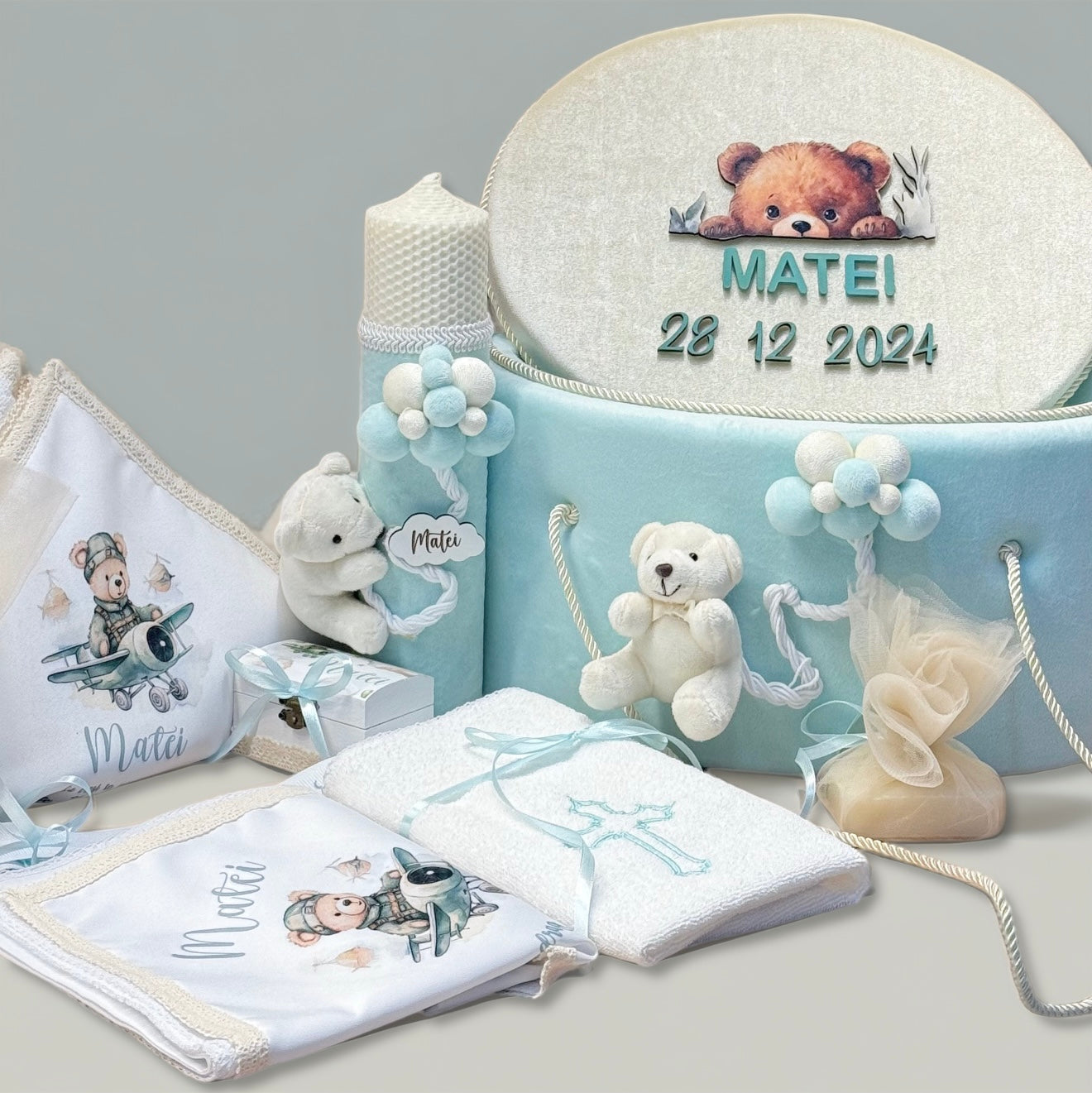 Set cufar, trusou si lumanare botez