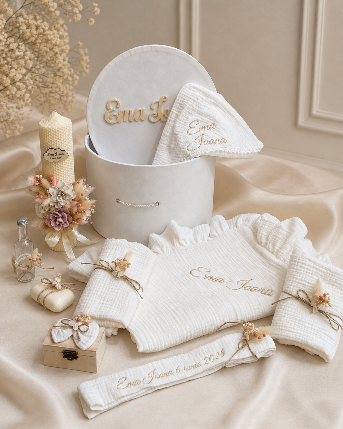Set cufar, trusou si lumanare White Ema