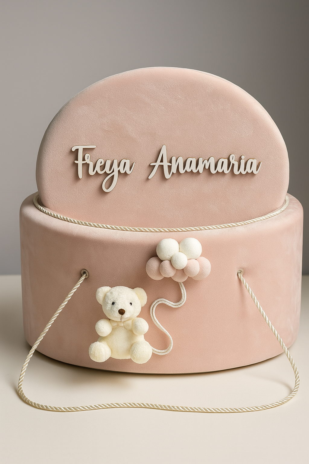 Cufar din catifea fetite roz ursulet trusou botez