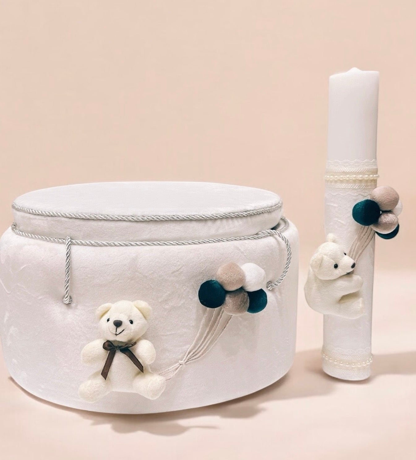 Set cutie trusou si lumanare botez