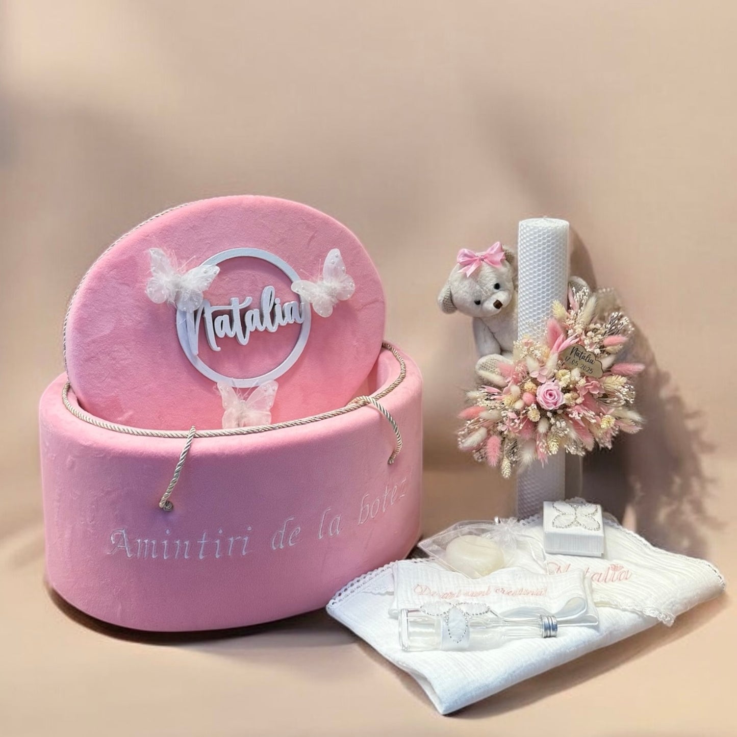 Set cufar, trusou si lumanare botez