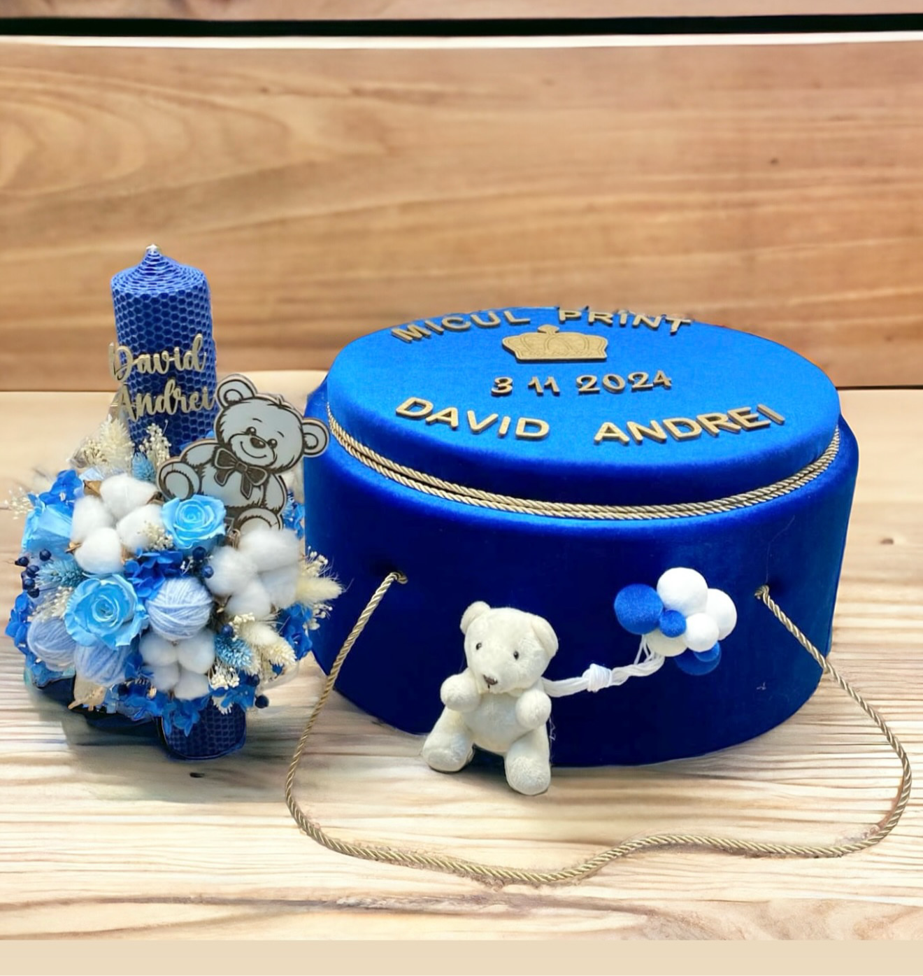 Set cufar, trusou si lumanare botez