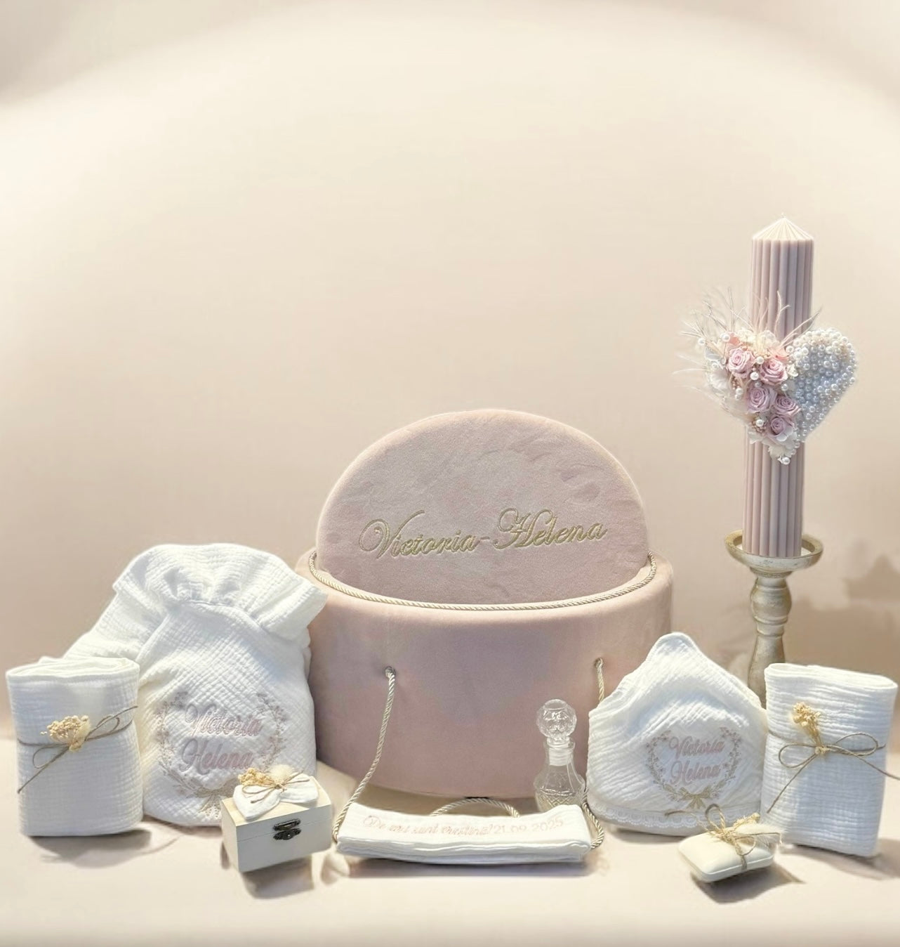 Cufar, lumanare si trusou botez Helena