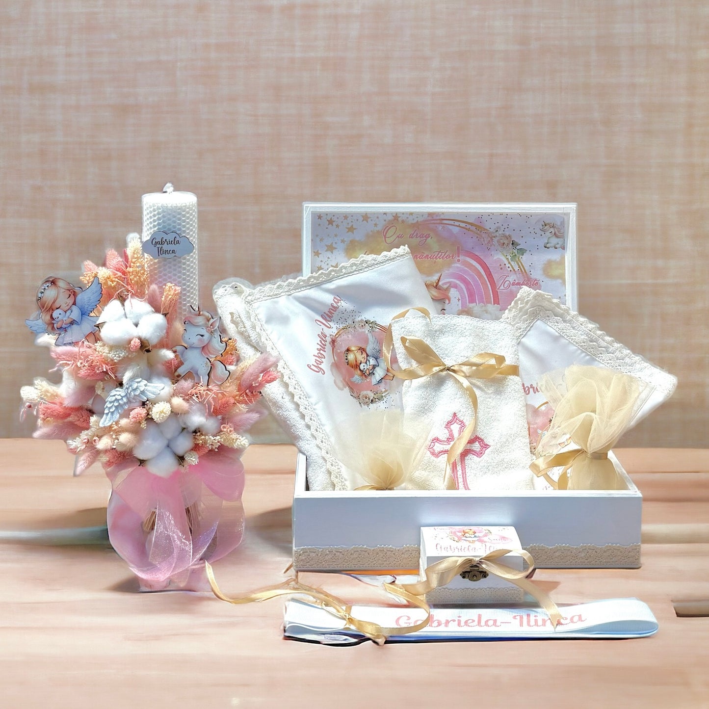 Set cufar, trusou si lumanare botez