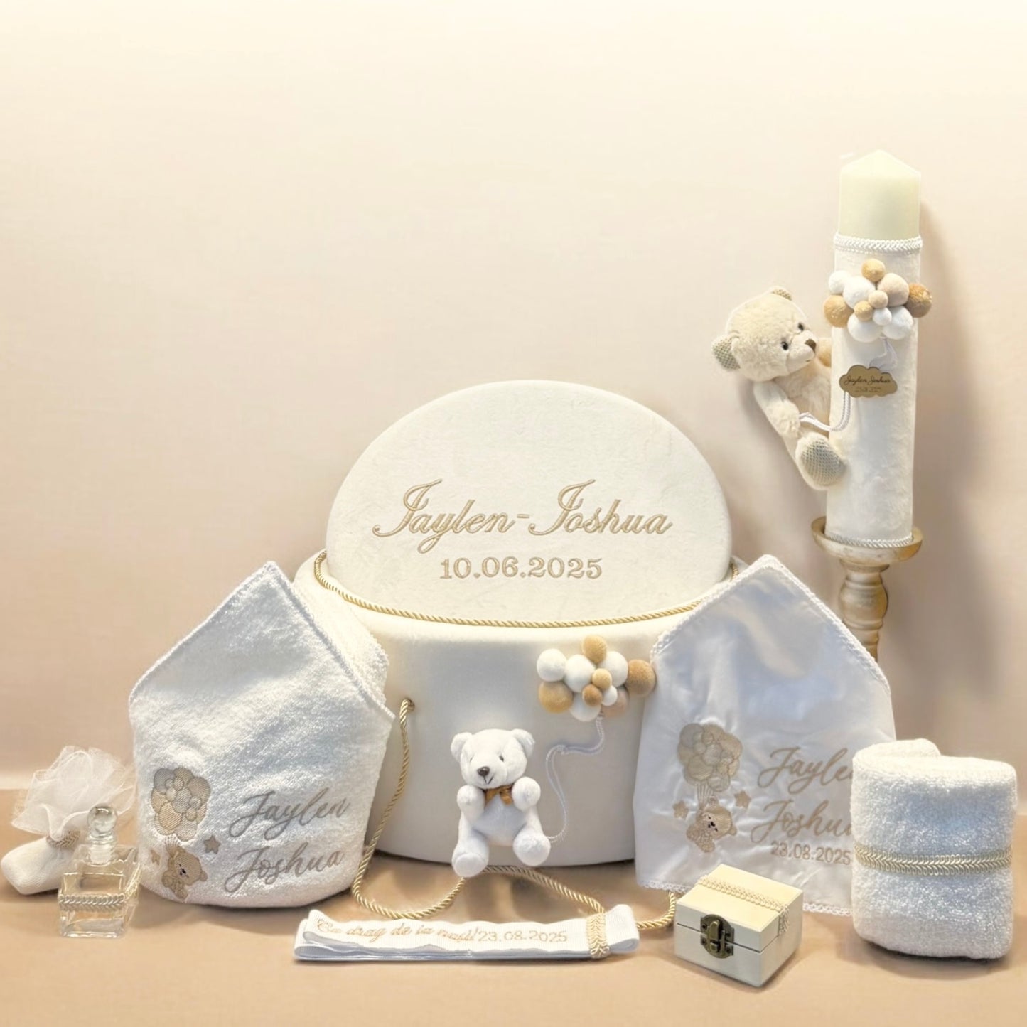 Set cufar, trusou si lumanare botez Jaylen