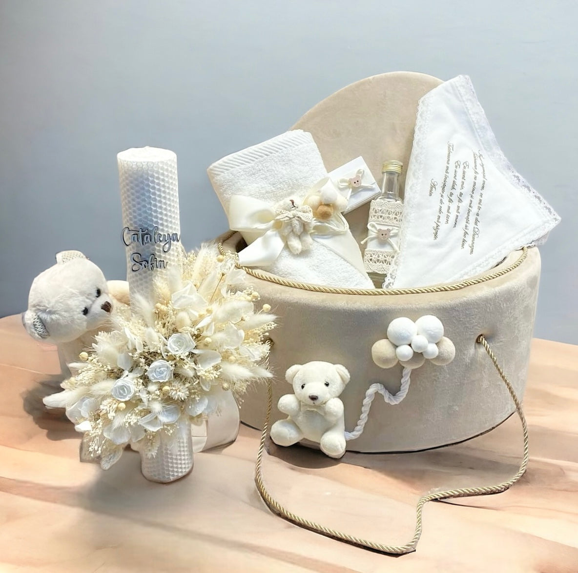 Trusou botez personalizat fete baieti crem lumanare ceara naturala