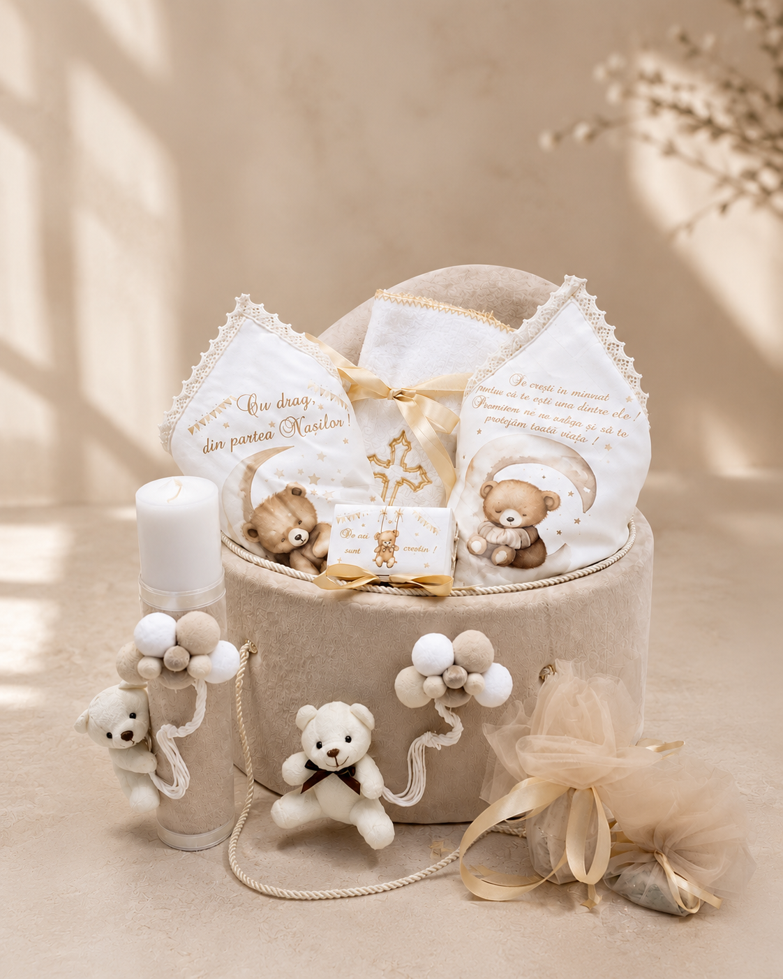 Set cufar, trusou si lumanare botez