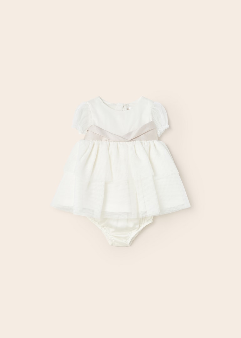 Rochie eleganta si chilotei asortati pentru nou-nascut
