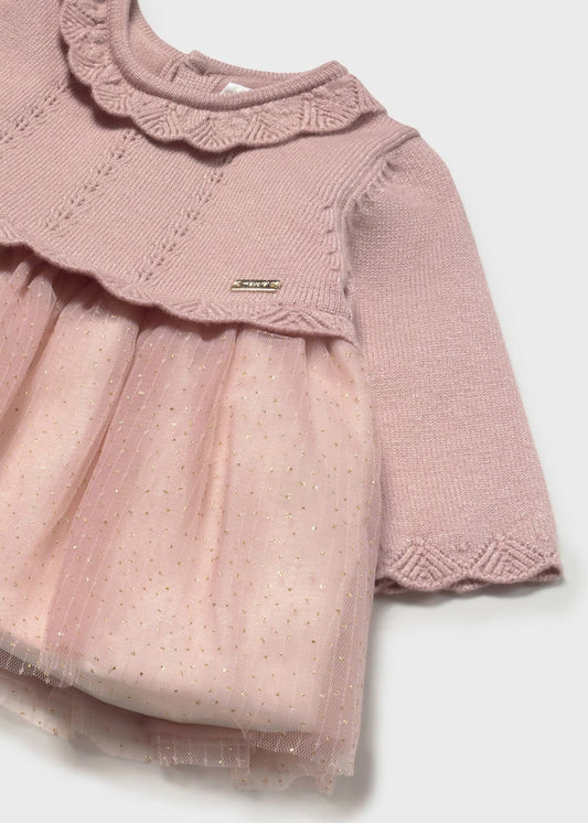 Rochie tricot si tul nou-nascut