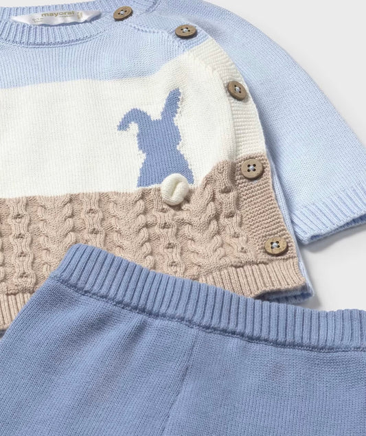 Set pantaloni si pulover tricot nou-nascut