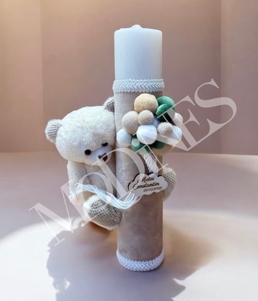 Lumanare botez  baieti fete bej verde crem personalizata