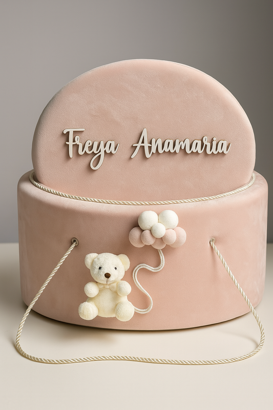 Cufar din catifea fetite roz ursulet trusou botez