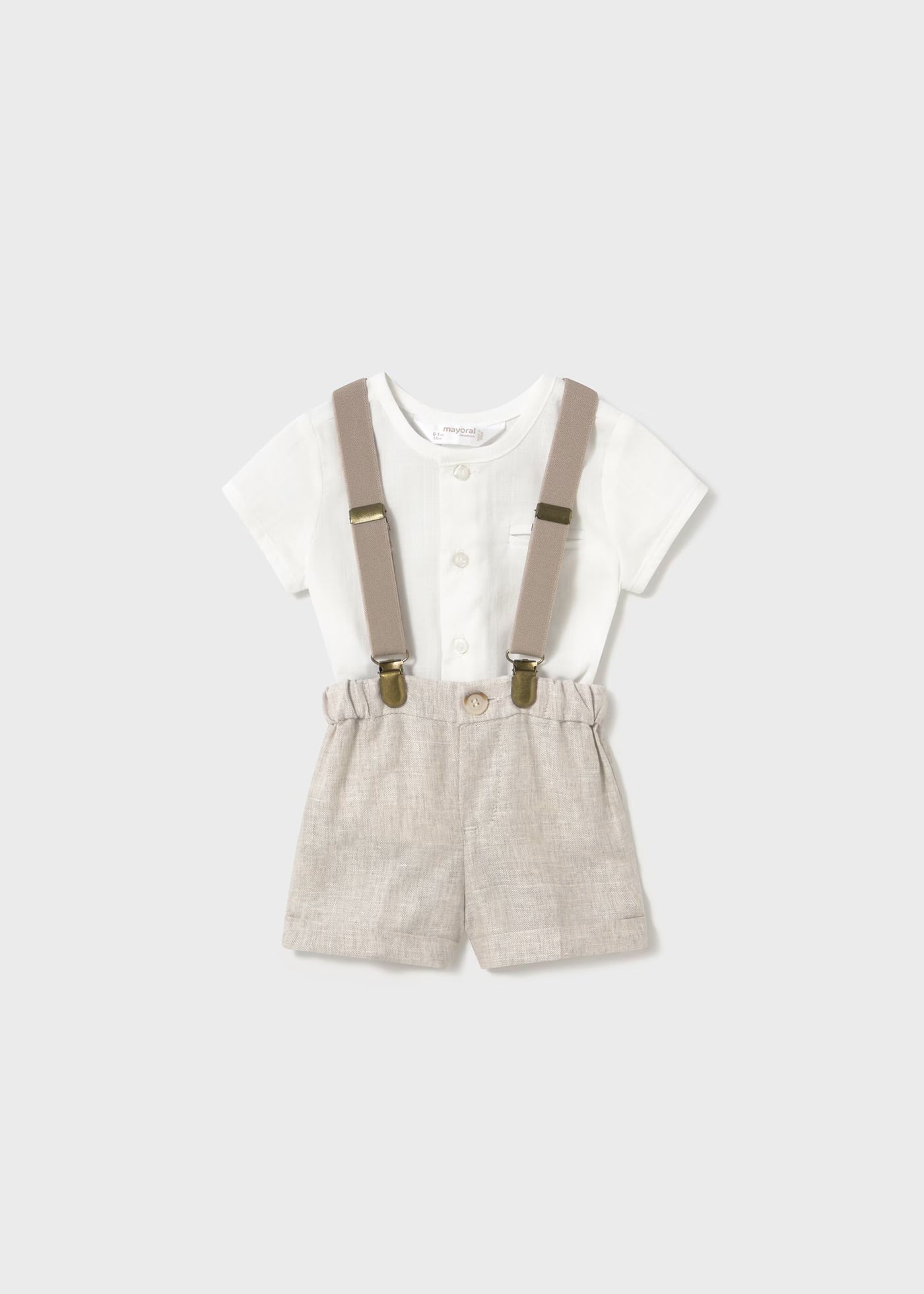 Set pantaloni scurti cu bretele si camasa nou-nascut Mayoral