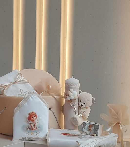 Set cufar, trusou si lumanare botez personalizat