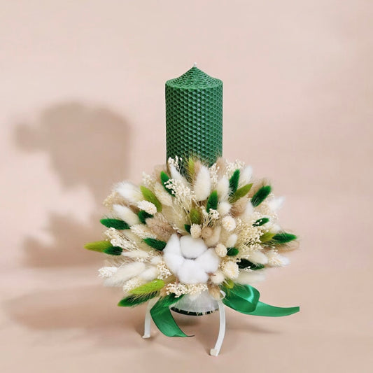 Lumanare personalizata fete baieti verde flori naturale