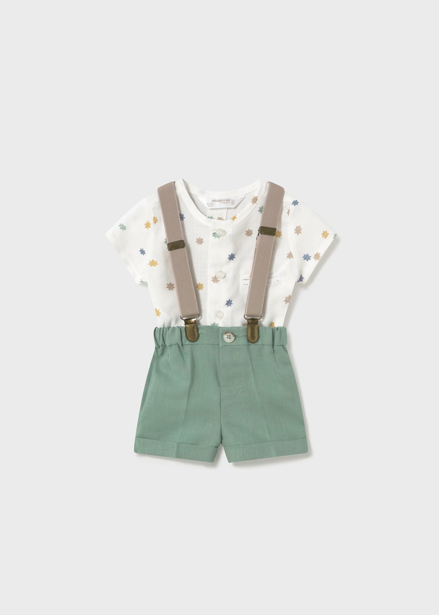 Set pantaloni scurti cu bretele si camasa nou-nascut Mayoral