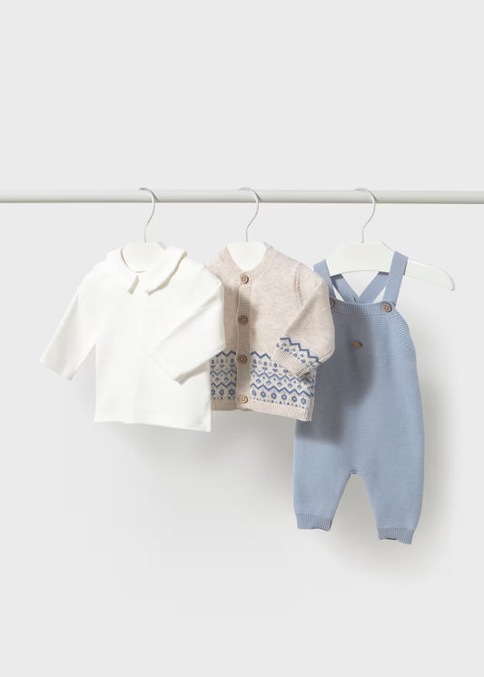 Set salopeta din tricot 3 piese nou-nascut