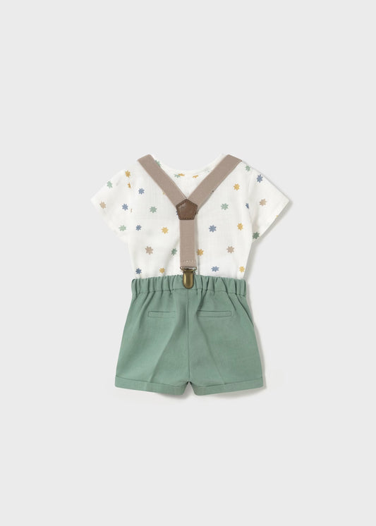 Set pantaloni scurti cu bretele si camasa nou-nascut Mayoral