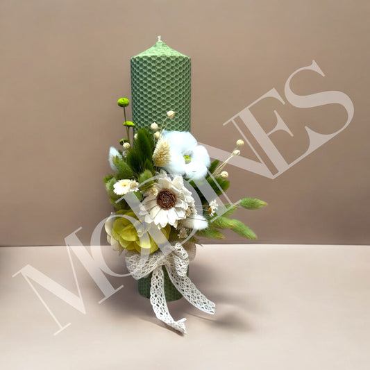 Lumanare botez ceara naturala verde baieti fete personalizata