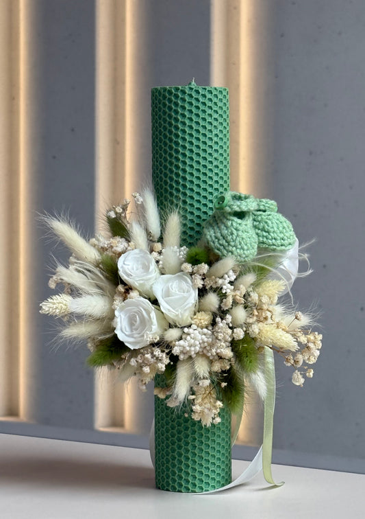 Lumanare ceara naturala verde botez baieti fete