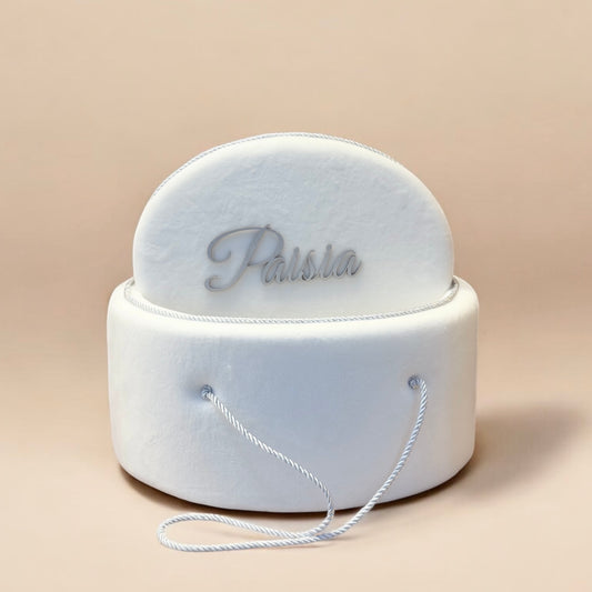 cufar botez personalizat, cufar catifea bebelus, cufar trusou elegant, cutie personalizata botez, cufar rotund cu nume