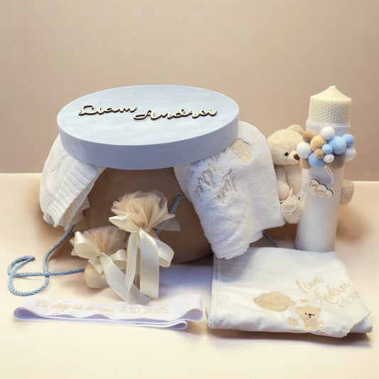 Cufar, trusou, lumanare si paturica personalizate Liam