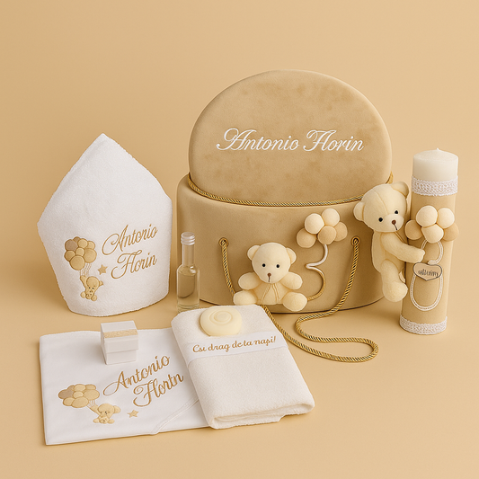 Set cufar, trusou si lumanare botez personalizate