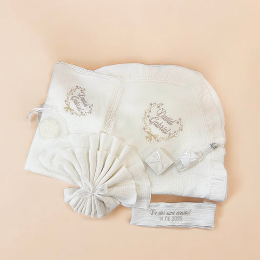 Trusou botez personalizat din muselina