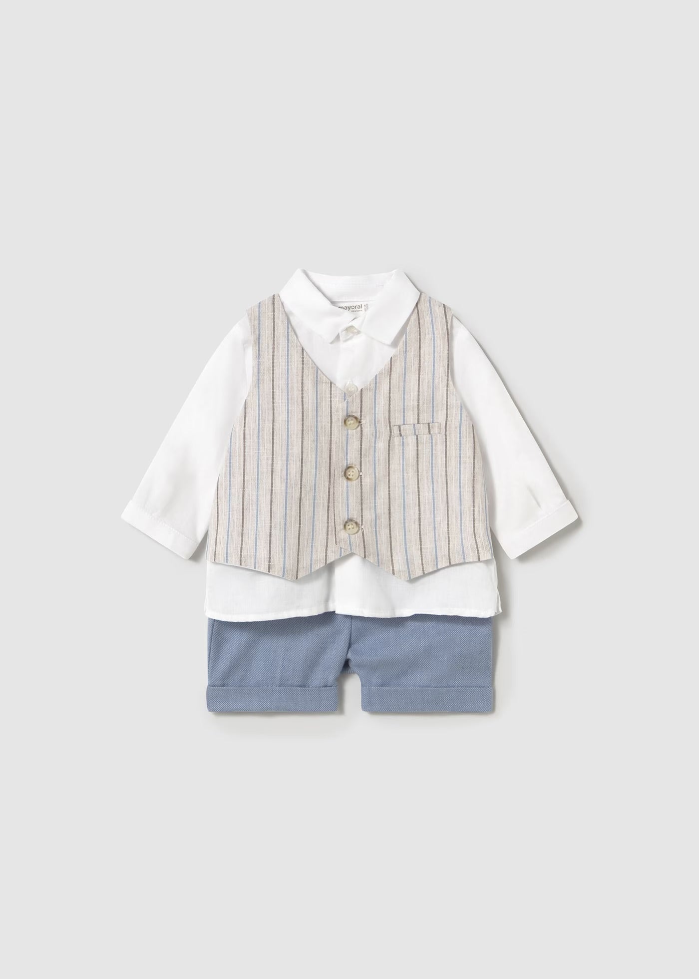 Set pantaloni scurti si camasa cu vesta nou-nascut Mayoral