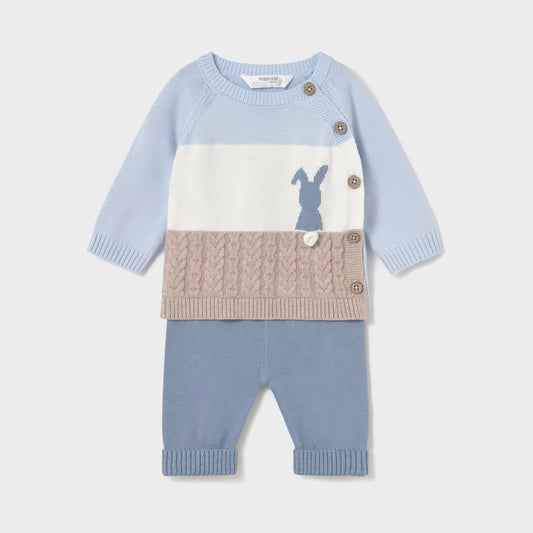Set pantaloni si pulover tricot nou-nascut