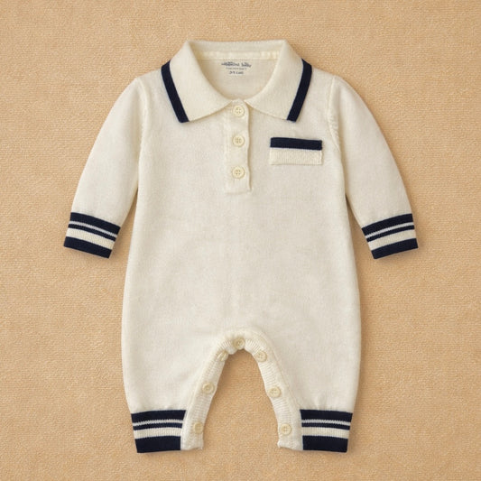 Salopeta tricotata tip polo – alb