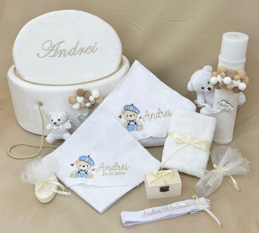 Set cufar, trusou si lumanare botez personalizate