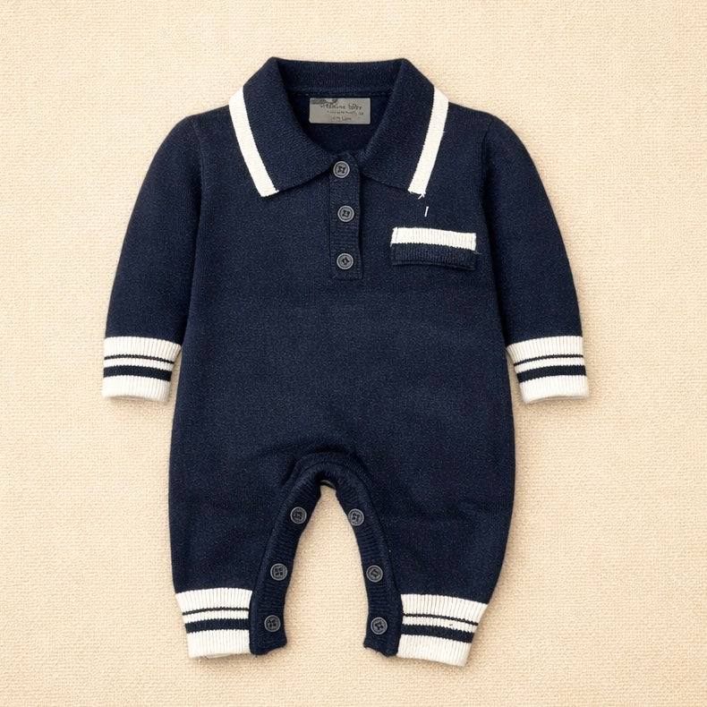 Salopeta tricotata tip polo – bleumarin