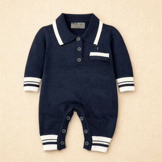 Salopeta tricotata tip polo – bleumarin