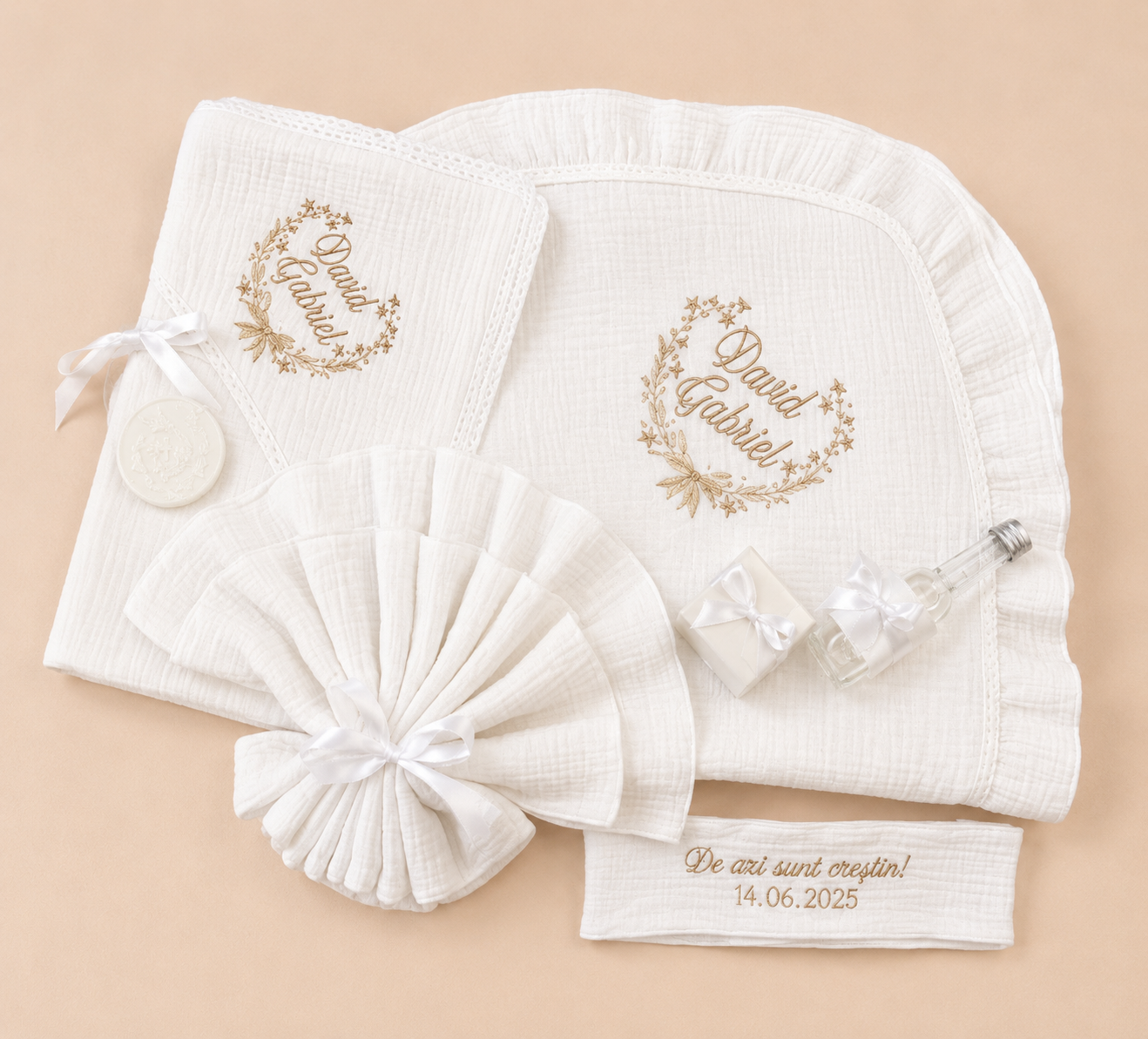 Trusou botez personalizat din muselina