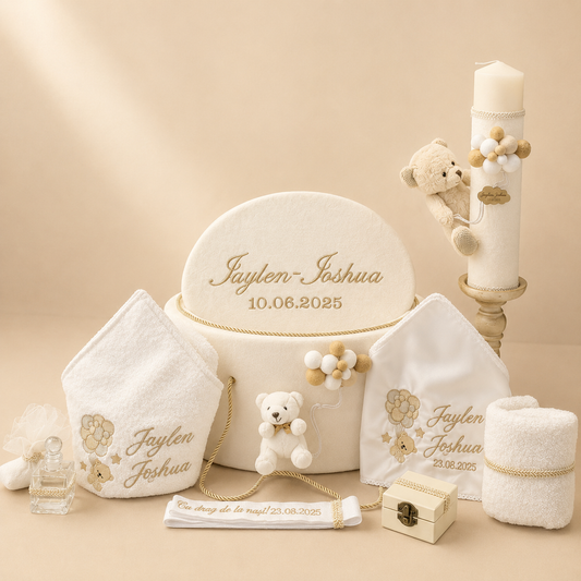 Set cufar, trusou si lumanare botez Jaylen