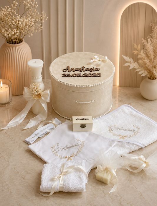 Set cufar, trusou si lumanare botez